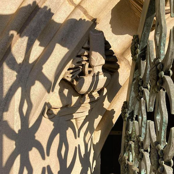Architectural detail of Sterling Library showing interesting play of light and shadows