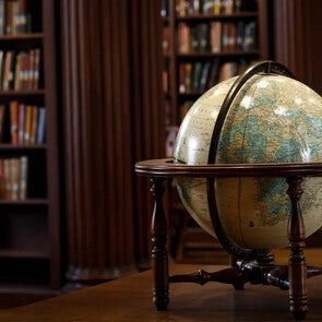 a globe in the Divinity Library